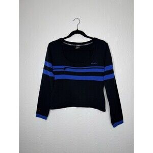 Y2K Vintage Fubu Crop Black Sweater Women’s Size L Cable Knit Babydoll Hip Hop